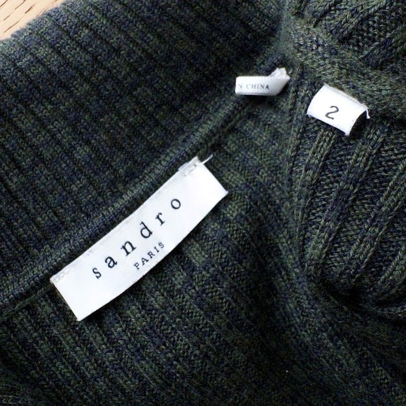 Sandro Paris 2-Piece Ribbed Knit Legging & Zip Collar Sweater Set, Green, Size 2 - Picture 9 of 13